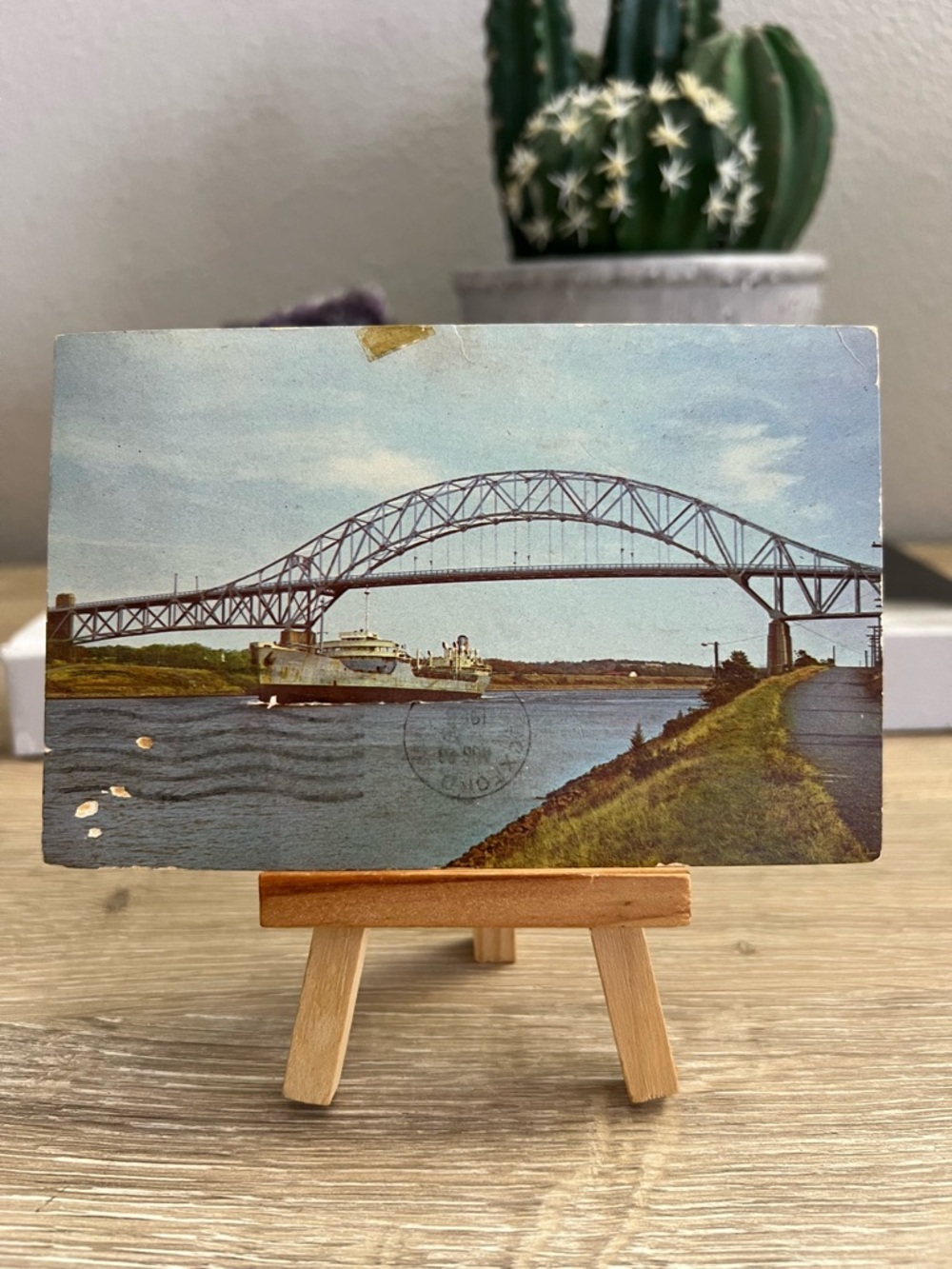 Vintage Sagamore Bridge Cape Cod Canal Massachusetts Postcard Boat 1966